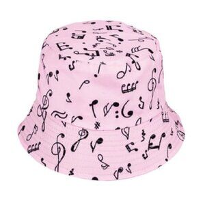 New Pink Musical Notes Bucket Hat Adult Summer One Size Music Teacher Band  NWT